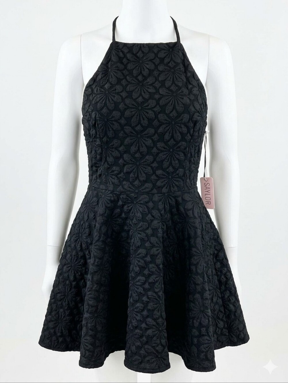 SAYLOR Charcoal Floral Jacquard Halter Dress